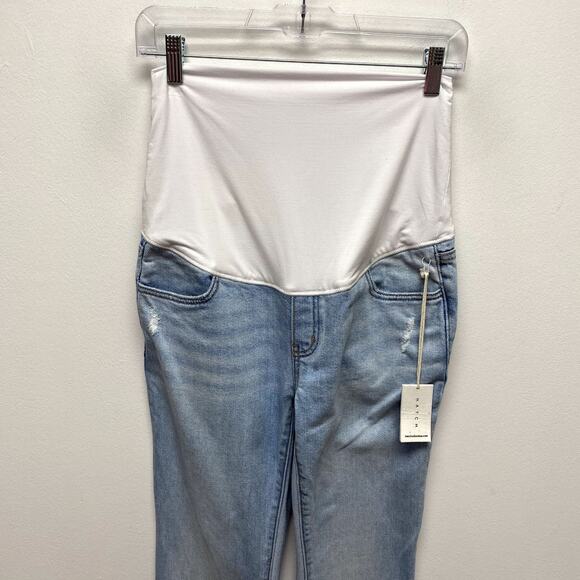 HATCH Over the Bump Maternity Flare Jeans Light Wash Stretch Distressed Size 26 - Picture 2 of 12